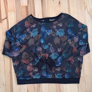 Mossimo Supply Co. Floral Sheer Blouse - Black and Blue